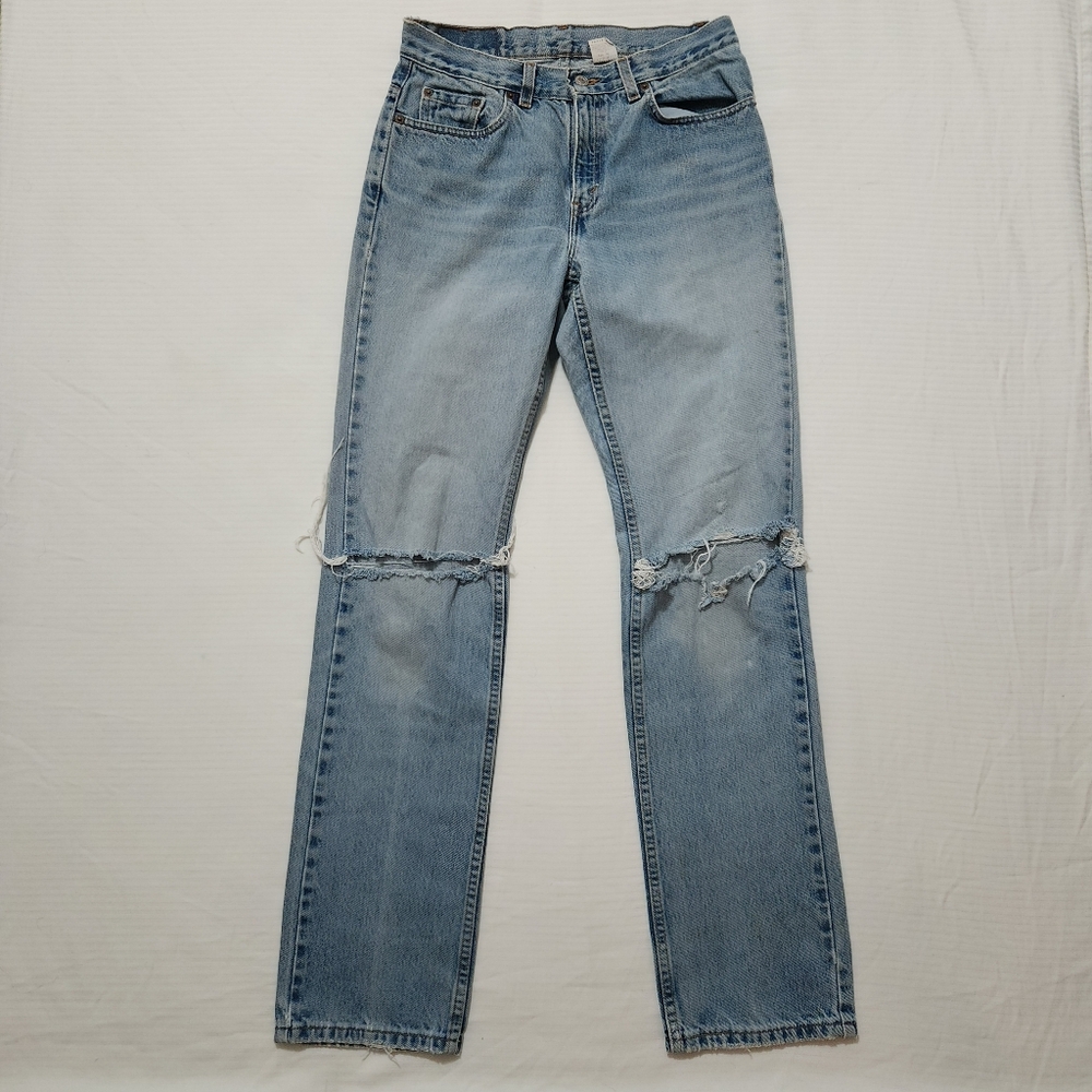 Vintage Levis Low Rise Straight Leg Jeans Distressed Knee Blowouts 30x34